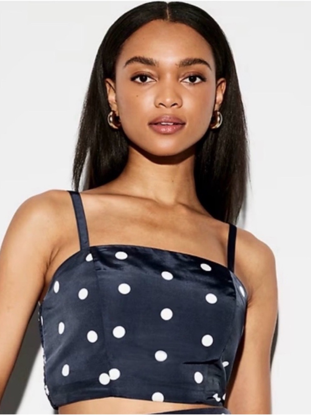 Old Navy Navy and White Polka Dot Satin Crop Top